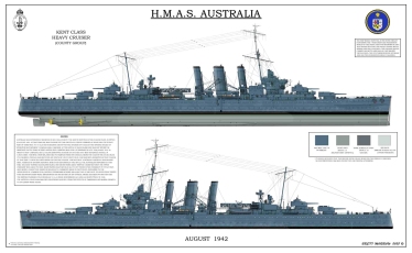 Schwerer Kreuzer HMAS Australia im August 1942 (Zeichnung Brett Morrow)